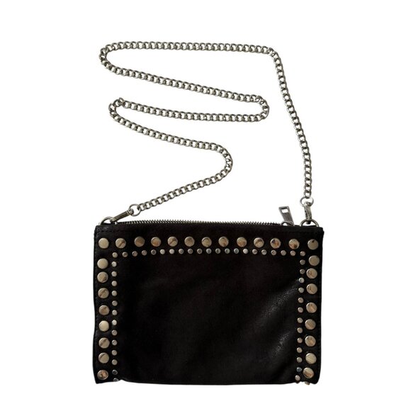 Zara Black Suede Like Silver Studded Crossbody Clutch Bag Removable Chain Strap - Picture 1 of 11
